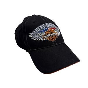 Harley-Davidson Cap Hat Black-Orange with Flag Back